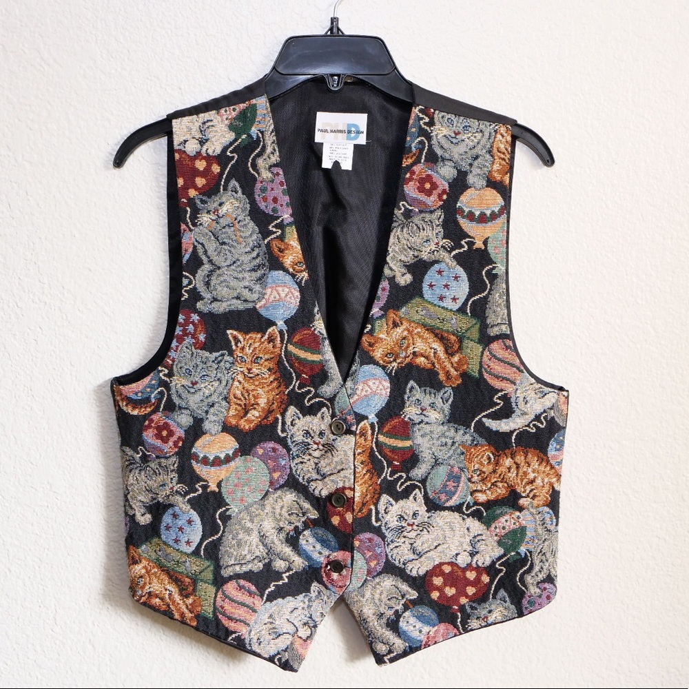 Vintage Paul Harris Design Cat Print Vest